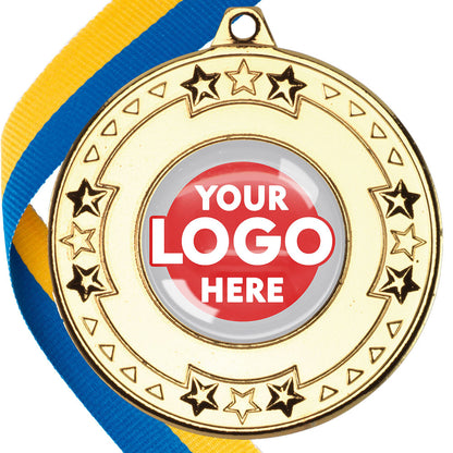 The Glossy gel 50mm Star Edge Medal on a Ribbon