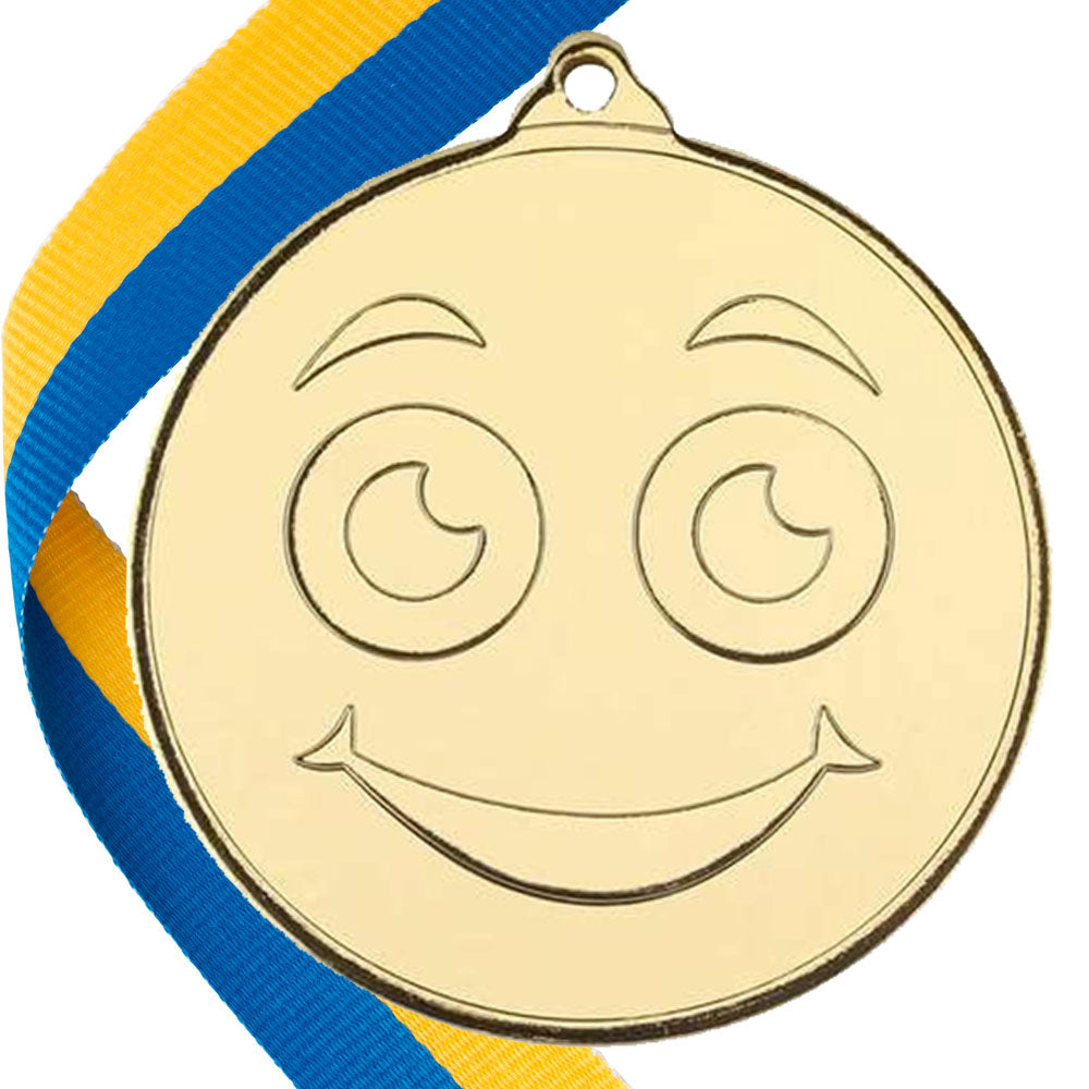 50mm Smiley Face Embossed Medal on a Ribbon
