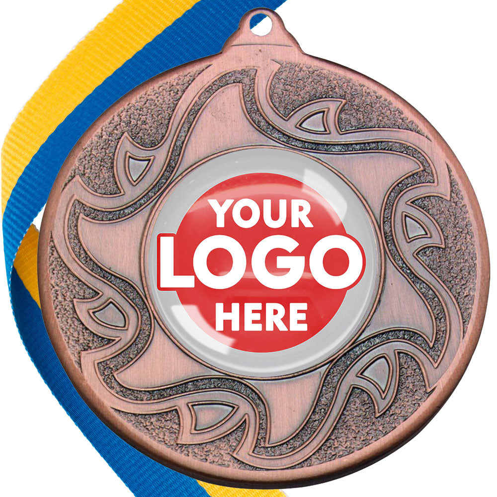 The Glossy Domed 50mm Sunshine Design Medals on Ribbons MINIMUM ORDER 100