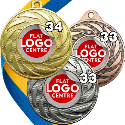 Spinner Design Medal flat centre - MINIMUM ORDER 100