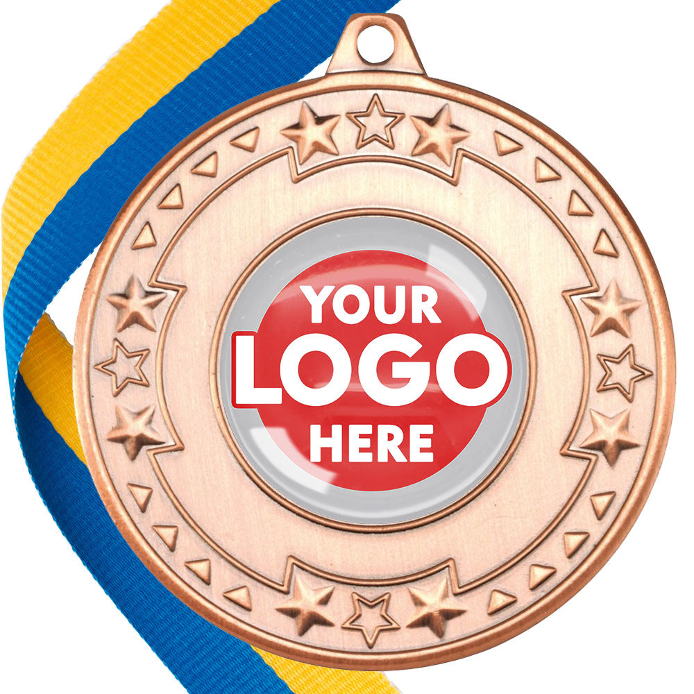 The Glossy gel 50mm Star Edge Medal on a Ribbon