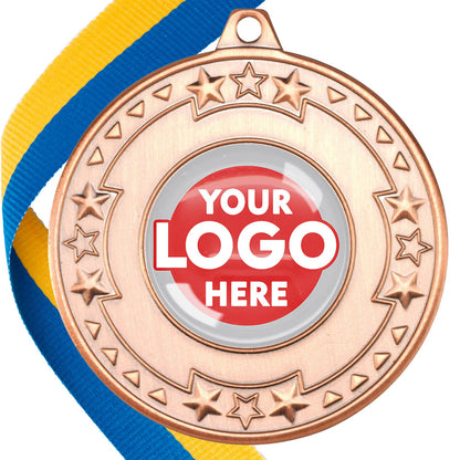 The Glossy gel 50mm Star Edge Medal on a Ribbon