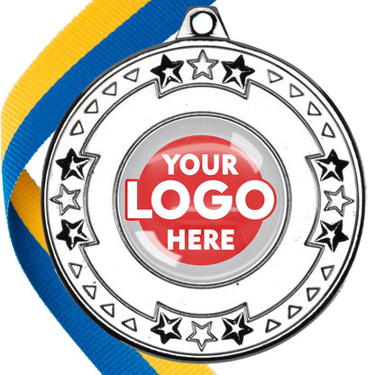 The Glossy gel 50mm Star Edge Medal on a Ribbon