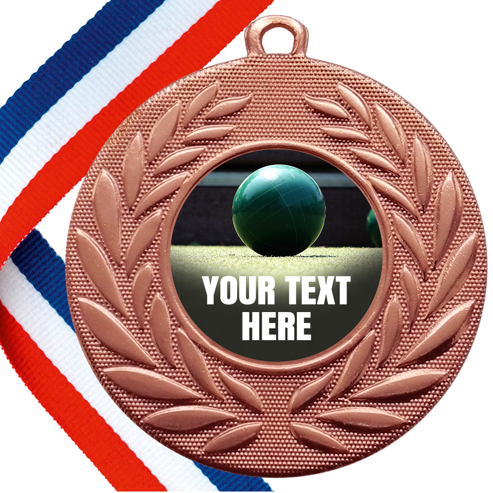 Set of Personalised Bocce Wreath Medals On Ribbons