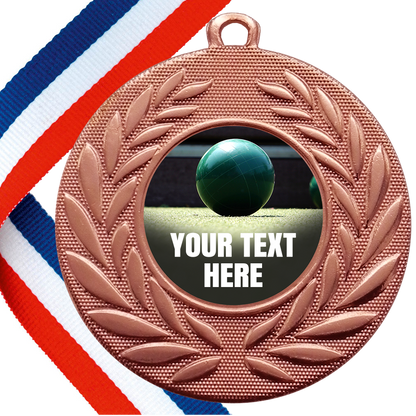 Set of Personalised Bocce Wreath Medals On Ribbons