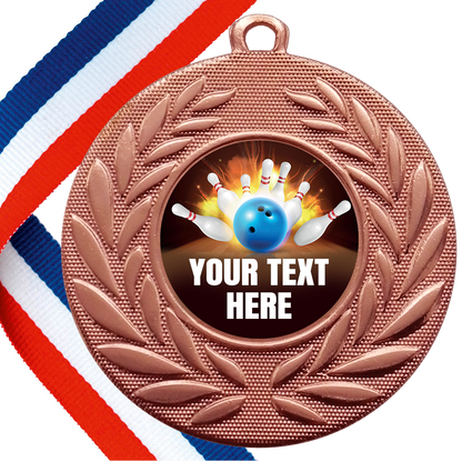 Set of Personalised 10 Pin Bowling Wreath Medals On Ribbons