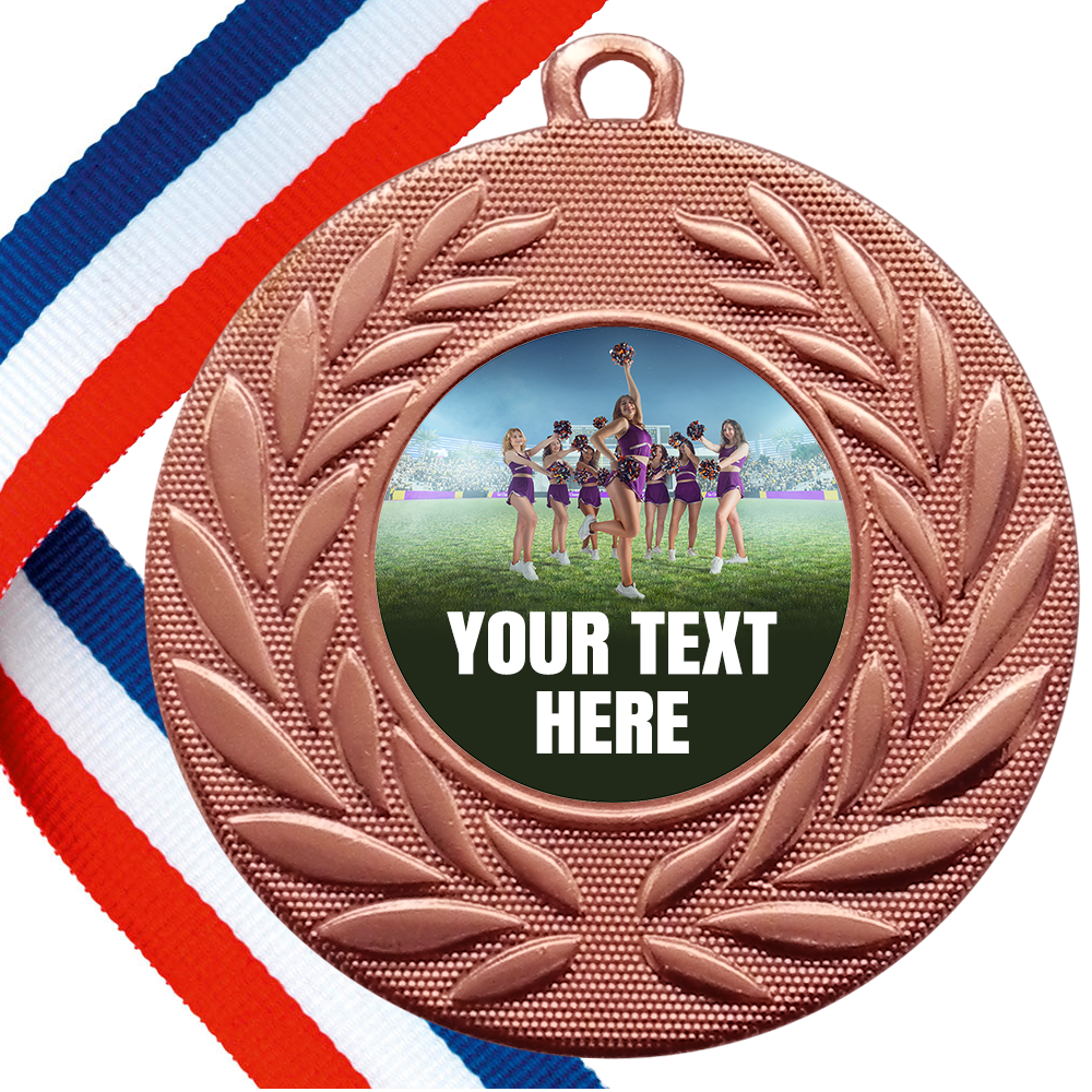 Set of Personalised Cheerleading Wreath Medals On Ribbons BW Trophies