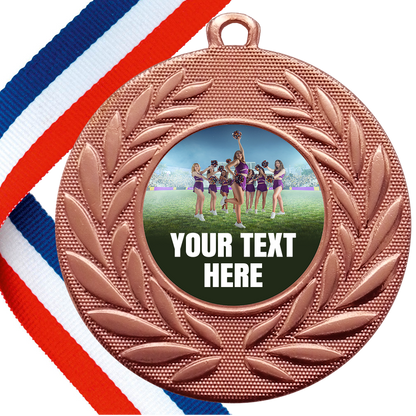 Set of Personalised Cheerleading Wreath Medals On Ribbons BW Trophies