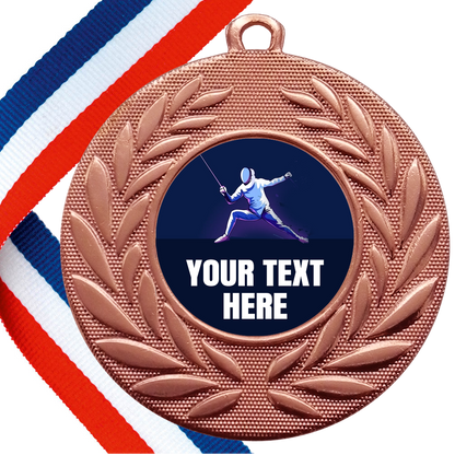 Set of Personalised Fencing Wreath Medals On Ribbons BW Trophies