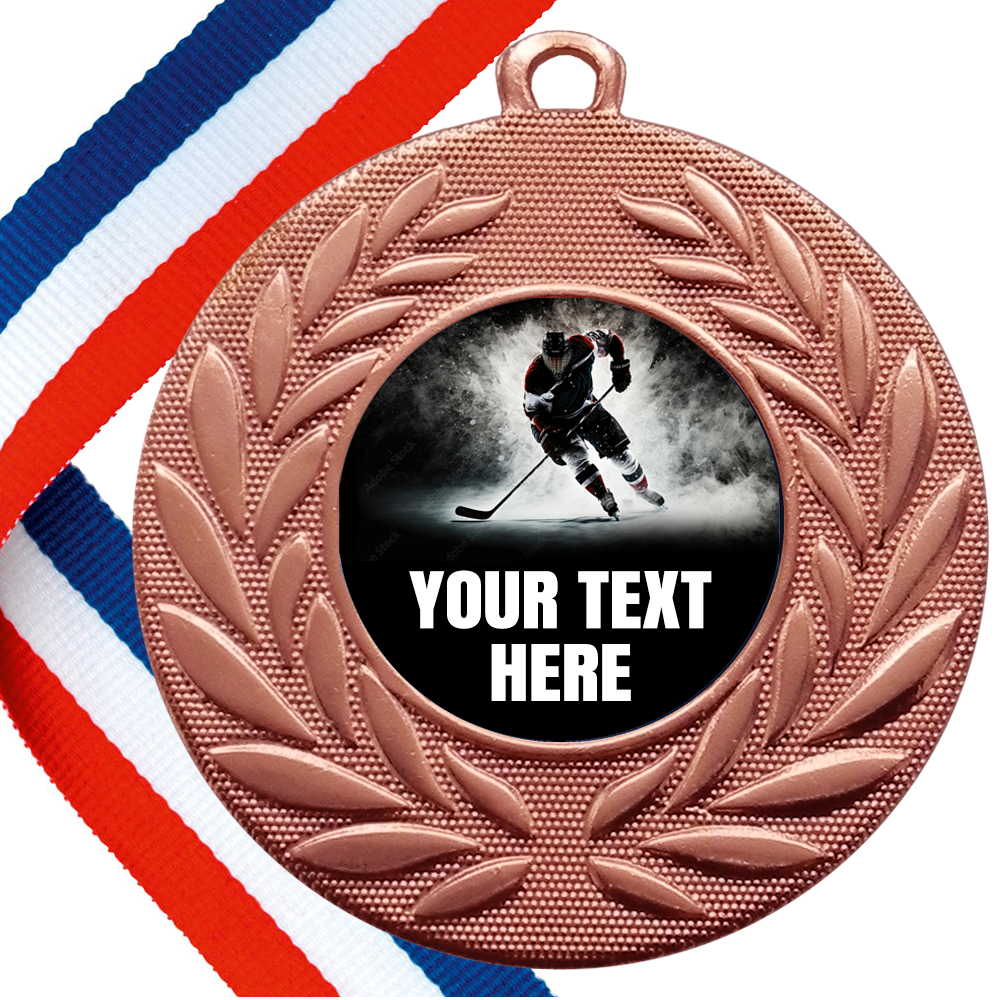 Set of Personalised Ice Hockey Wreath Medals On Ribbons BW Trophies
