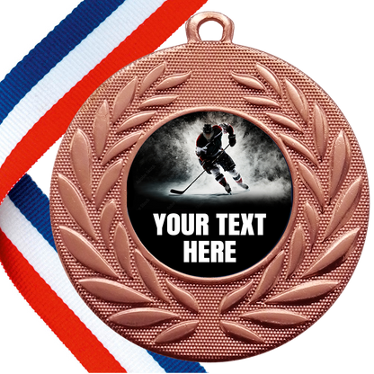 Set of Personalised Ice Hockey Wreath Medals On Ribbons BW Trophies