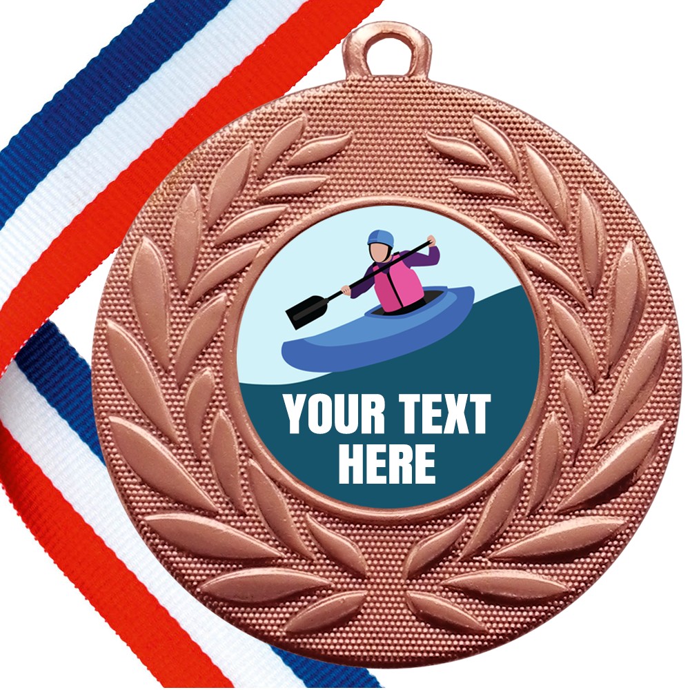 Set of Personalised Kayaking Wreath Medals On Ribbons BW Trophies