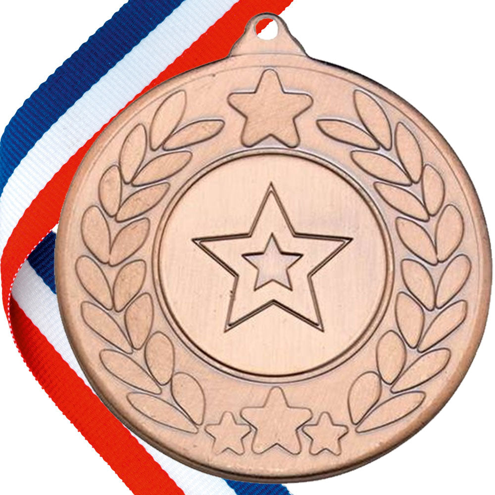 50mm Original Embossed Classic Star Medal on a Ribbon BW Trophies