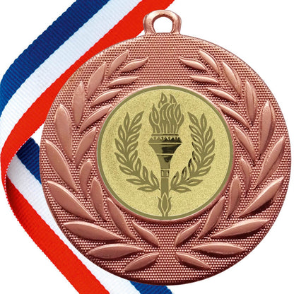 Wreath Design Medals with Victory Torch Centre BW Trophies