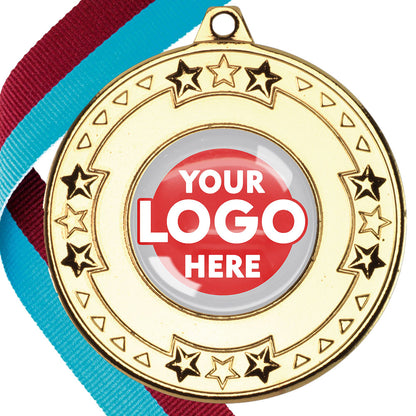 The Glossy gel 50mm Star Edge Medal on a Ribbon