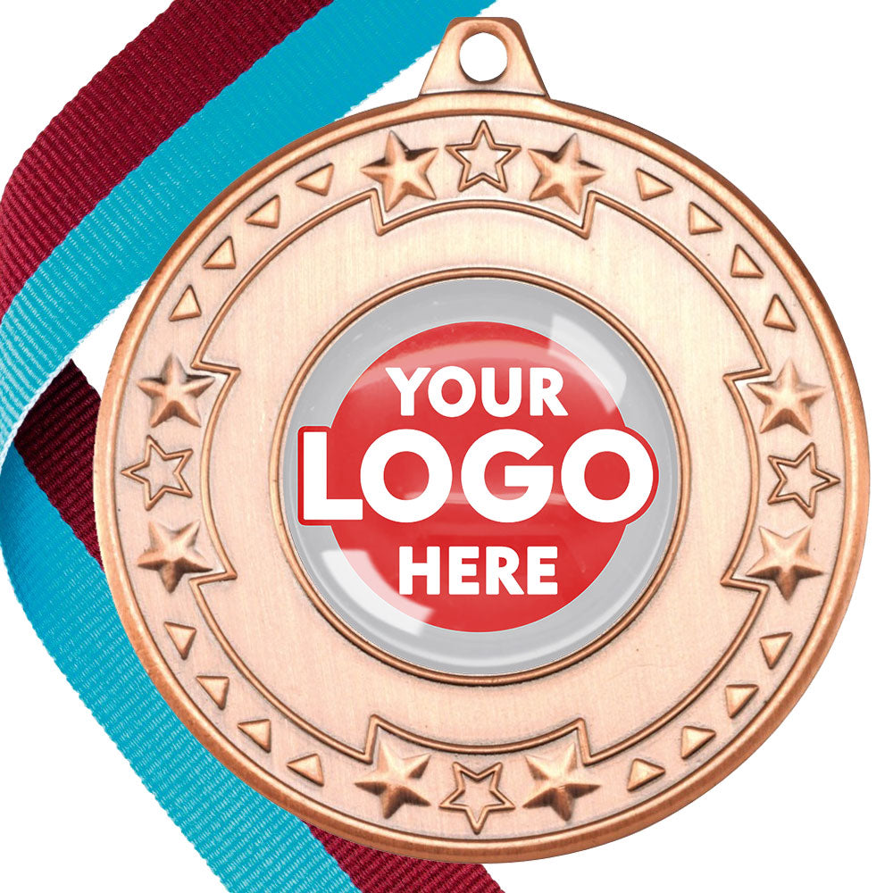 The Glossy gel 50mm Star Edge Medal on a Ribbon