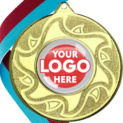 The Glossy Domed 50mm Sunshine Design Medals on Ribbons MINIMUM ORDER 100