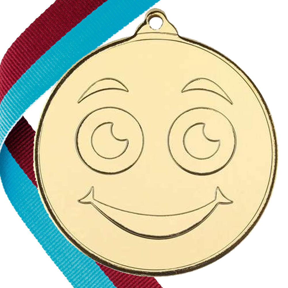 50mm Smiley Face Embossed Medal on a Ribbon