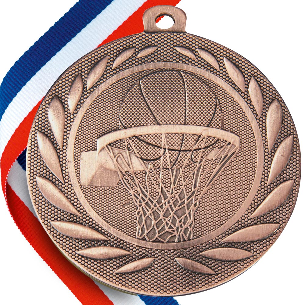 Basketball Embossed Medal on Ribbons