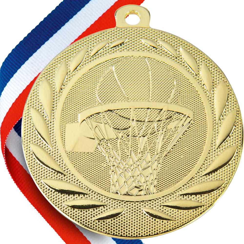 Basketball Embossed Medal on Ribbons