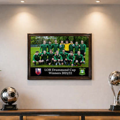 Bespoke printed metal plate on wooden plaque 227mm x 325mm BW Trophies