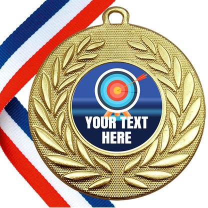 Set of Personalised Archery Wreath Medals On Ribbons BW Trophies