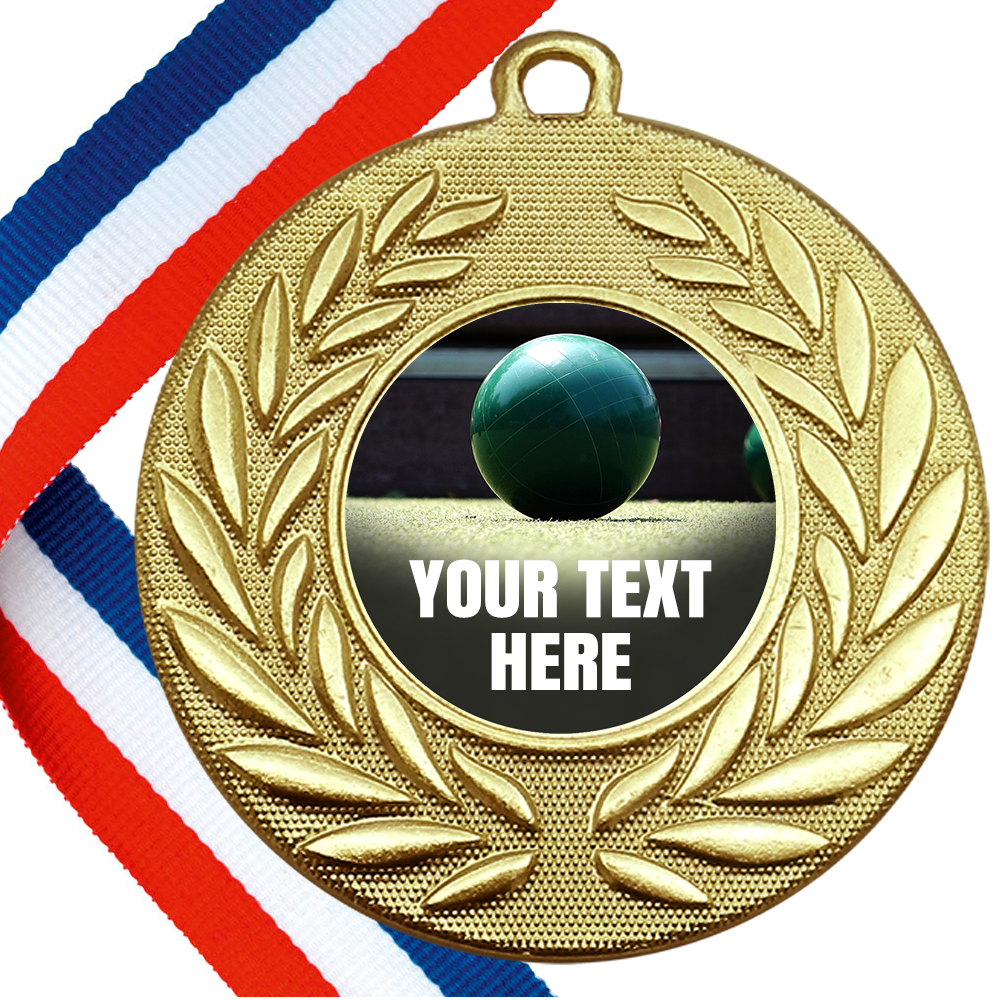 Set of Personalised Bocce Wreath Medals On Ribbons
