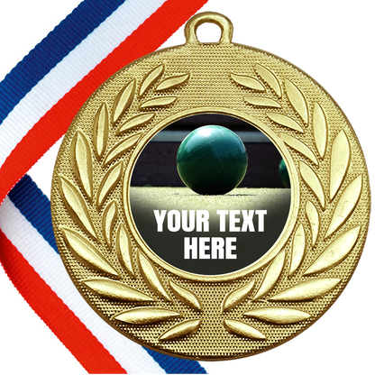 Set of Personalised Bocce Wreath Medals On Ribbons