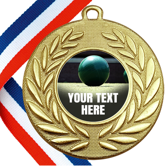 Set of Personalised Bocce Wreath Medals On Ribbons