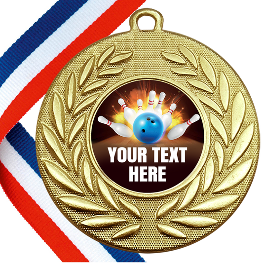 Set of Personalised 10 Pin Bowling Wreath Medals On Ribbons