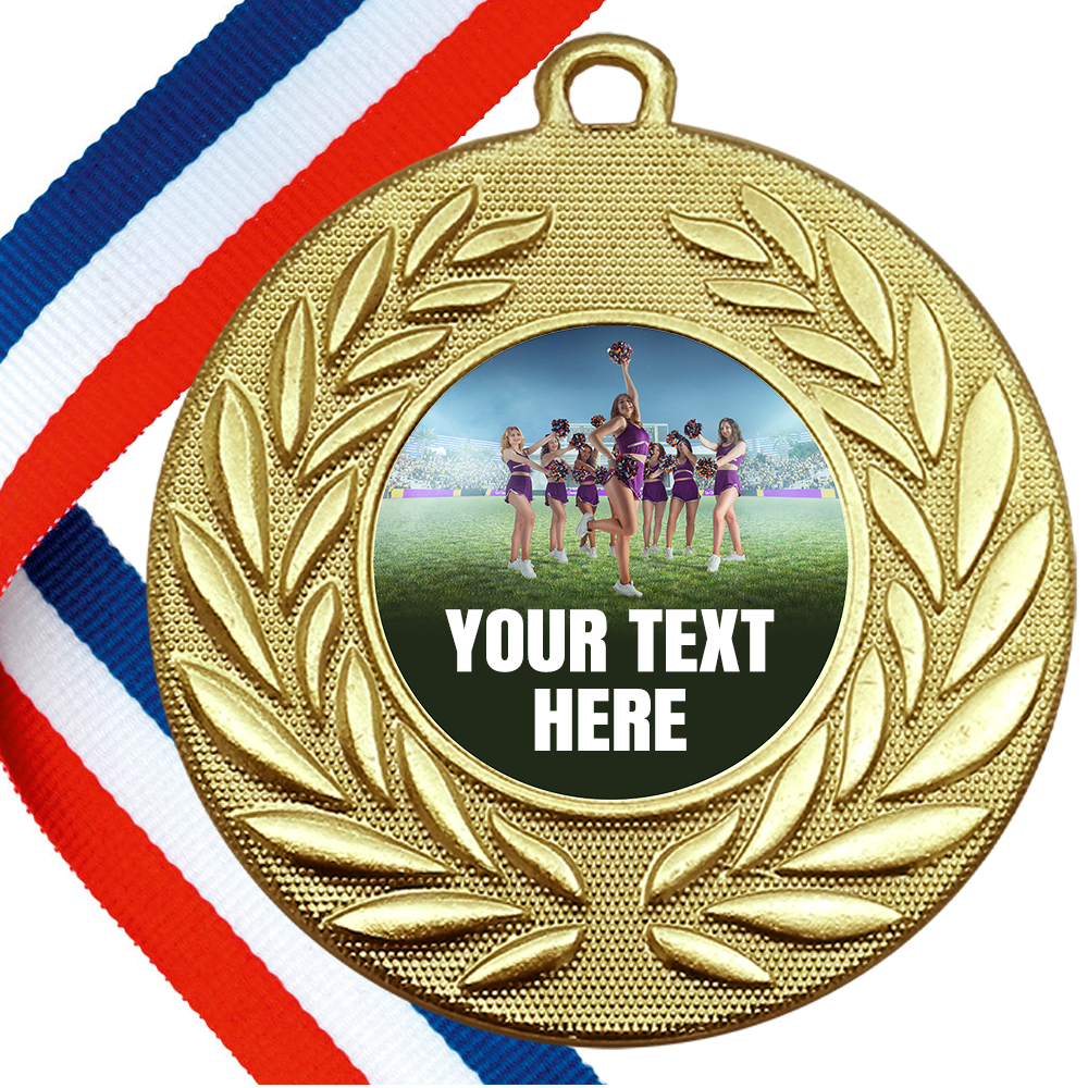 Set of Personalised Cheerleading Wreath Medals On Ribbons BW Trophies