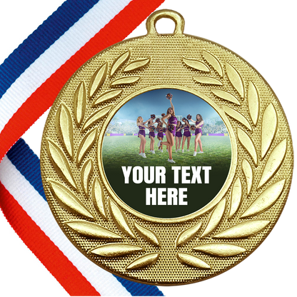 Set of Personalised Cheerleading Wreath Medals On Ribbons BW Trophies