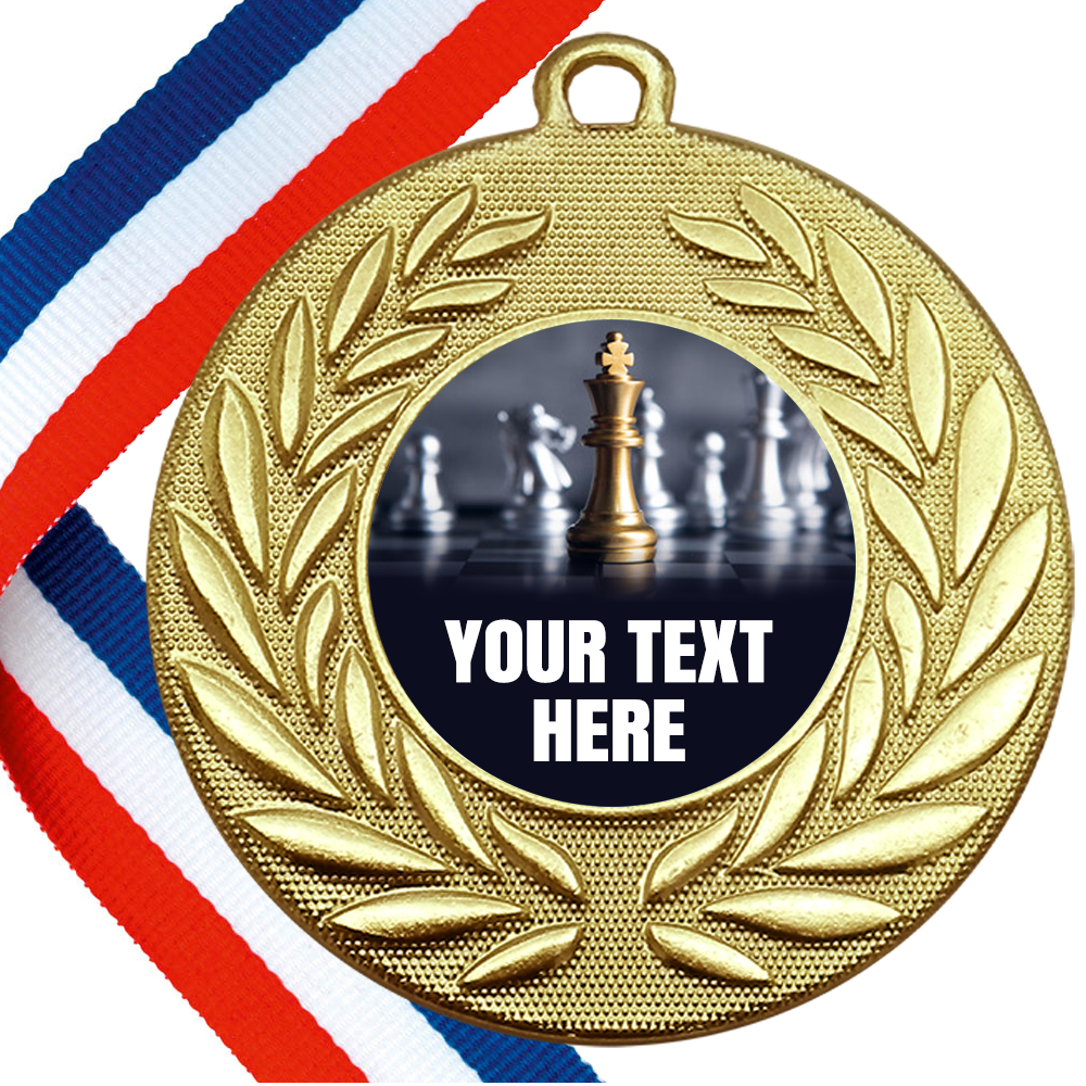 Set of Personalised Chess Wreath Medals On Ribbons