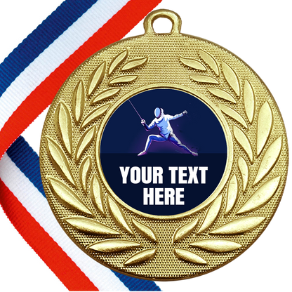 Set of Personalised Fencing Wreath Medals On Ribbons BW Trophies