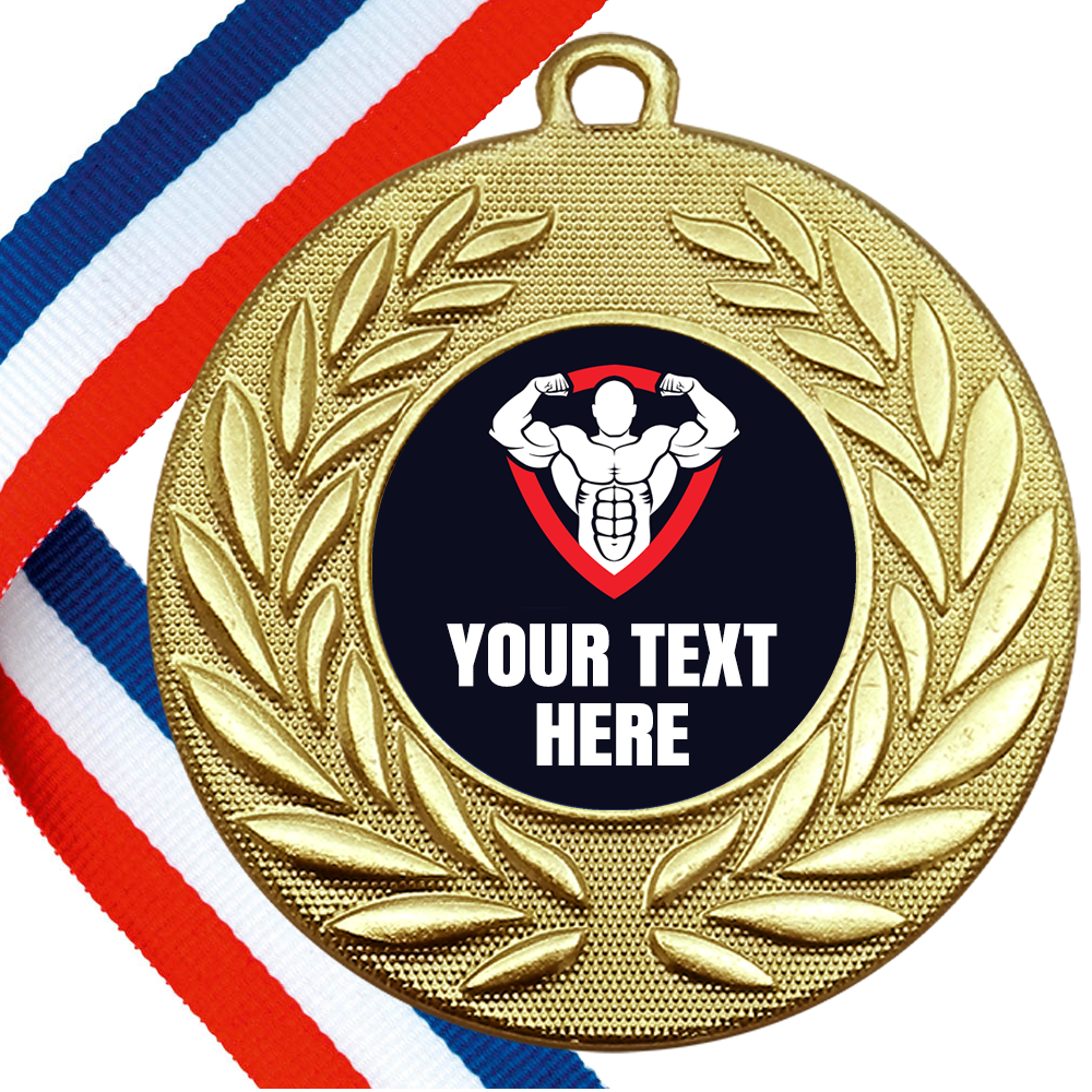Set of Personalised Gym Wreath Medals On Ribbons BW Trophies