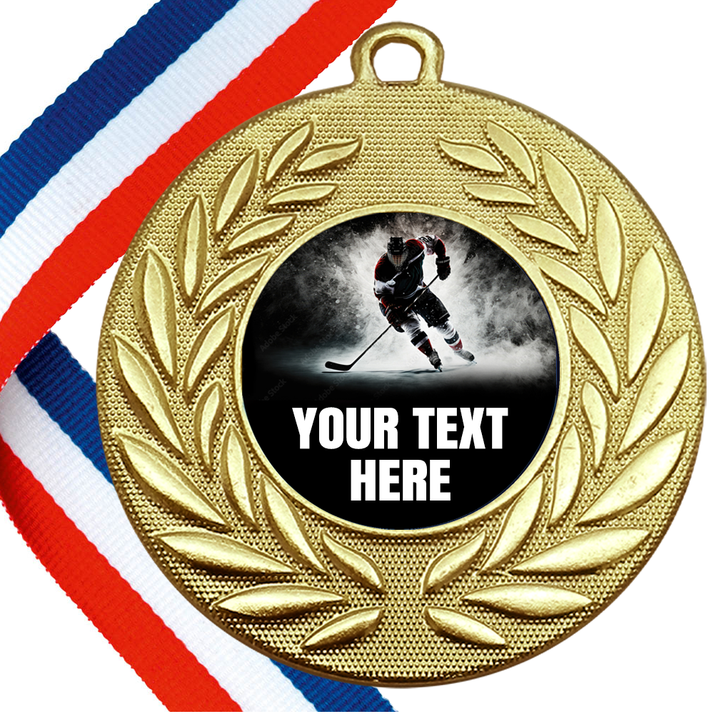 Set of Personalised Ice Hockey Wreath Medals On Ribbons BW Trophies