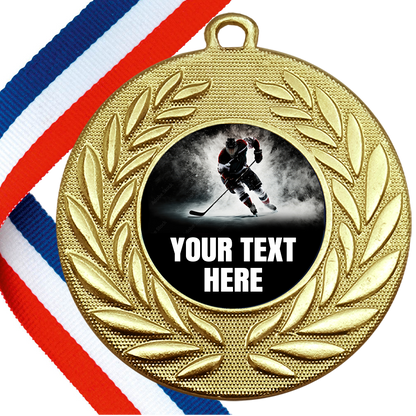 Set of Personalised Ice Hockey Wreath Medals On Ribbons BW Trophies