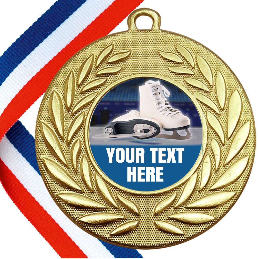 Set of Personalised Ice Skating Wreath Medals On Ribbons
