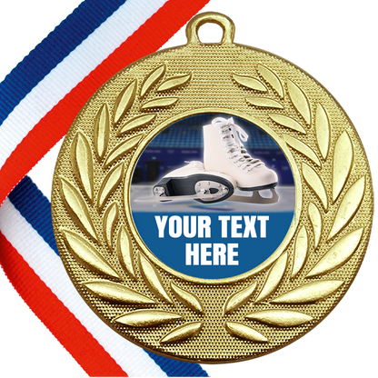 Set of Personalised Ice Skating Wreath Medals On Ribbons