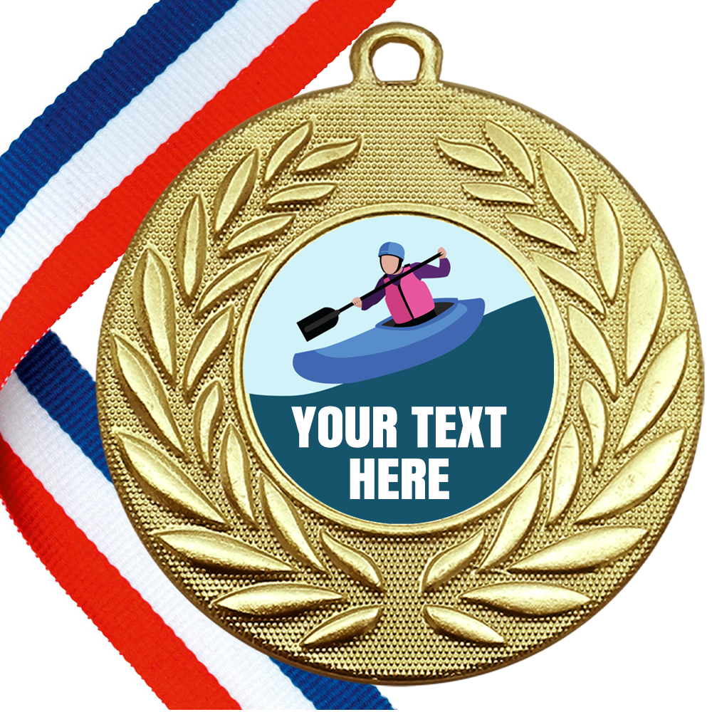 Set of Personalised Kayaking Wreath Medals On Ribbons BW Trophies