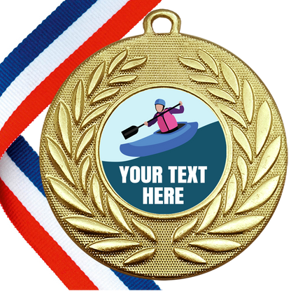 Set of Personalised Kayaking Wreath Medals On Ribbons BW Trophies