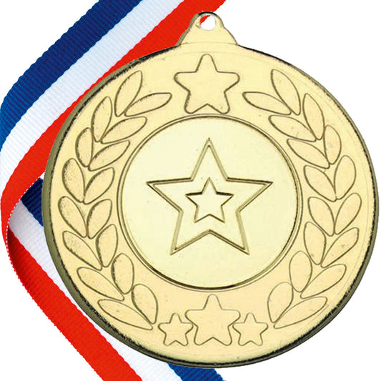 50mm Original Embossed Classic Star Medal on a Ribbon