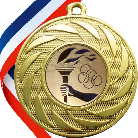Spinner Design Medal with Victory Torch and Olympic Rings Centre