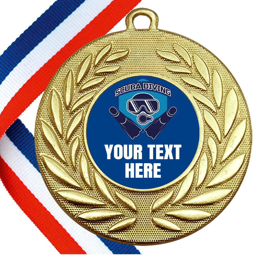 Set of Personalised Scuba Diving Wreath Medals On Ribbons