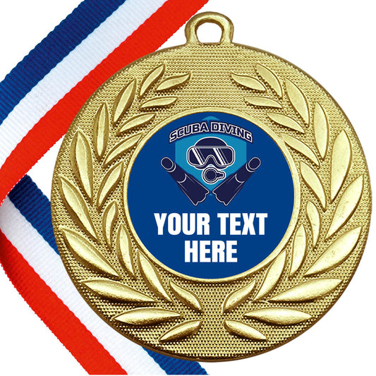 Set of Personalised Scuba Diving Wreath Medals On Ribbons