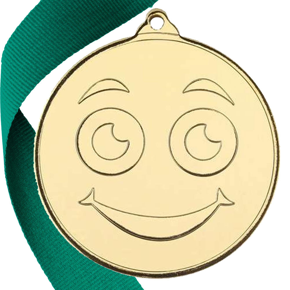 50mm Smiley Face Embossed Medal on a Ribbon