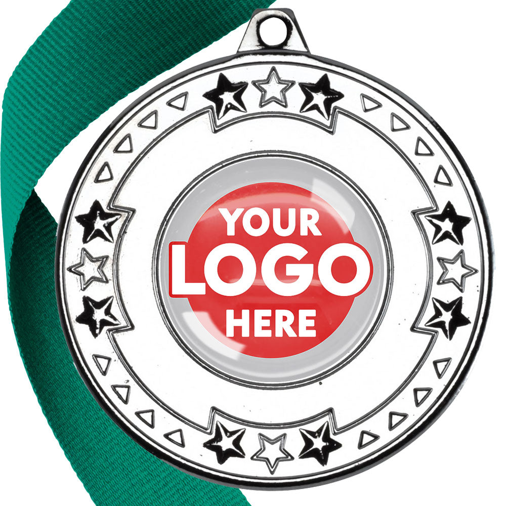 The Glossy gel 50mm Star Edge Medal on a Ribbon