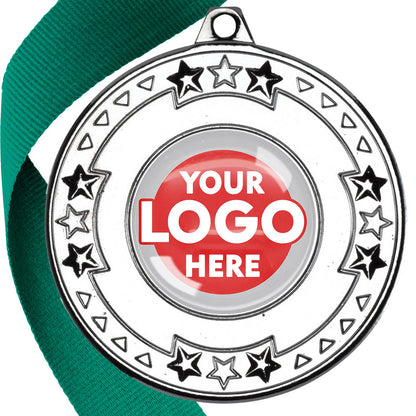 The Glossy gel 50mm Star Edge Medal on a Ribbon