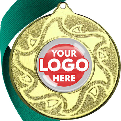 The Glossy Domed 50mm Sunshine Design Medals on Ribbons MINIMUM ORDER 100