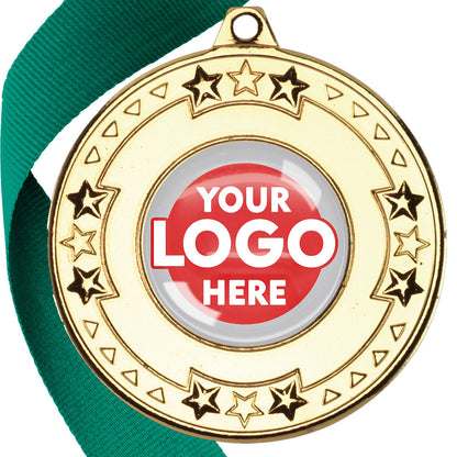 The Glossy gel 50mm Star Edge Medal on a Ribbon